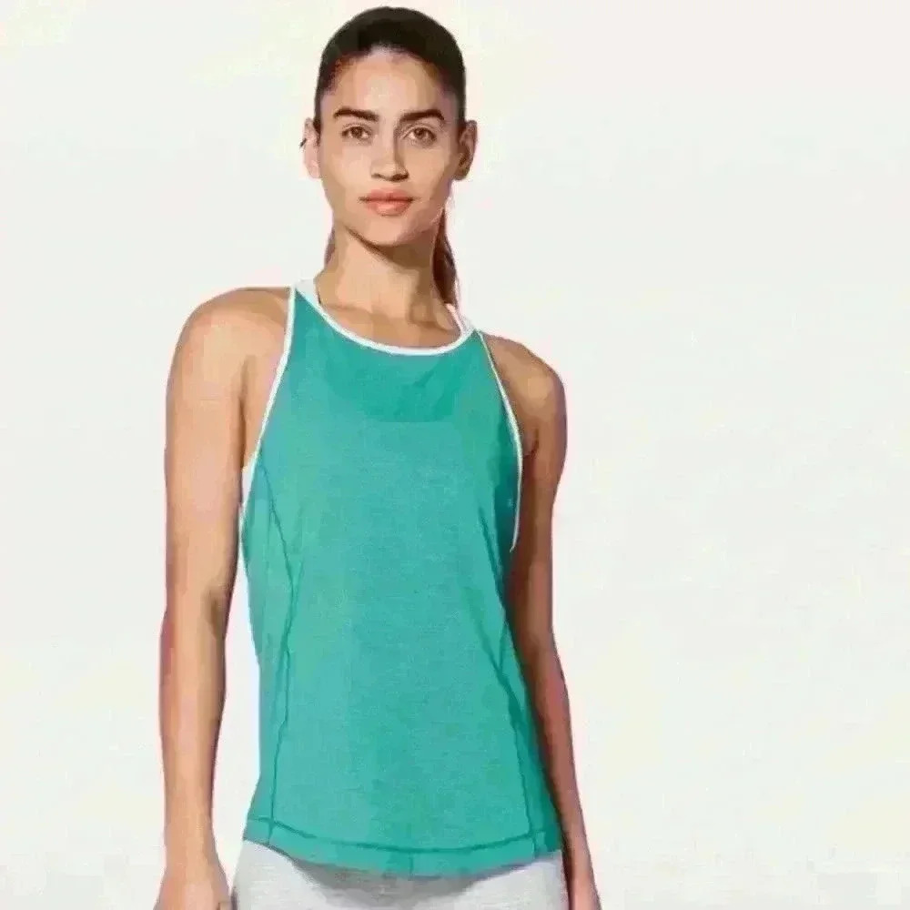Lululemon Time To Sweat Tank Heathered Spirit Green / White